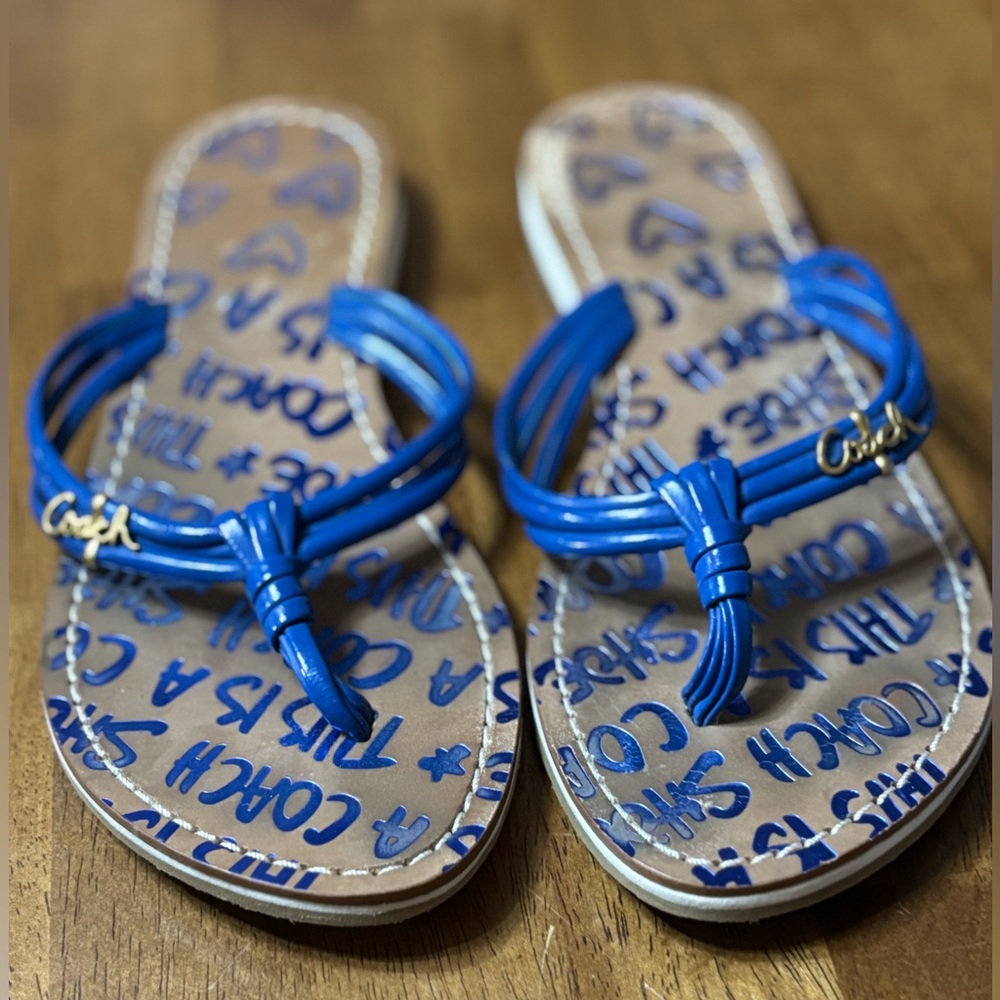COACH MOLLY SOFT PATENT Royal Blue Size 7 Flat Sandals
